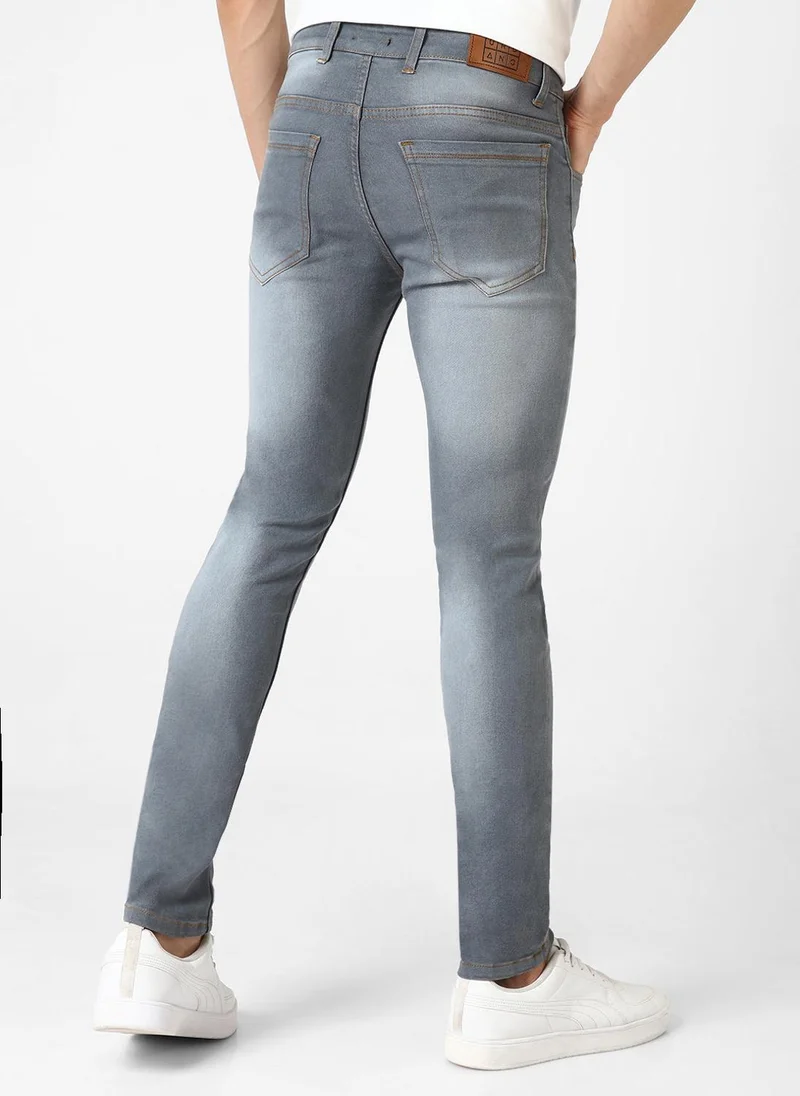 Urbano Fashion  Urbano Fashion Men's Grey Slim Fit Washed Jeans Stretchable for Men | Best Price UAE